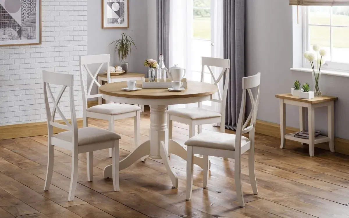 Round Dining Table with Pedestal Base - Ivory, Oak image