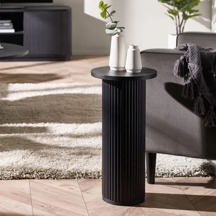 Round Drinks Table with Fluted Base - Black image