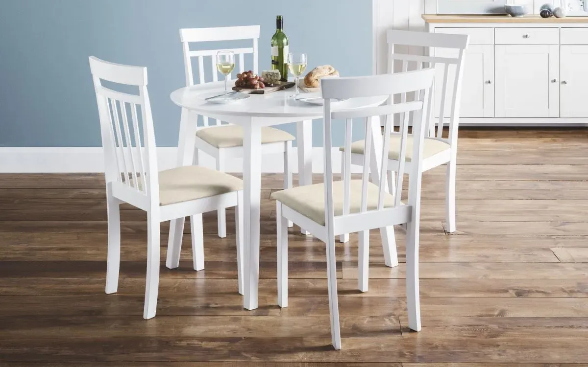 Round Dropleaf Dining Table - White, Wood