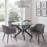 Round Glass Dining Set with Grey Chairs - Clear