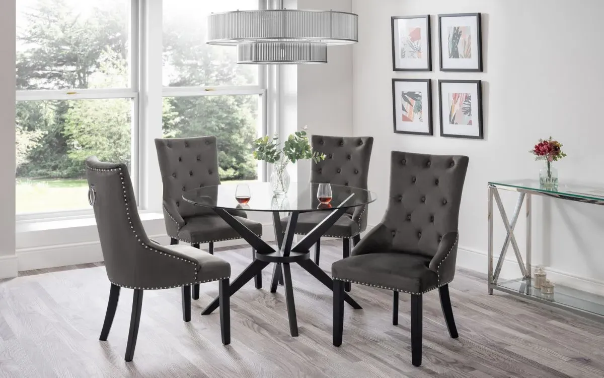 Round Glass Dining Set with Knockerback Chairs