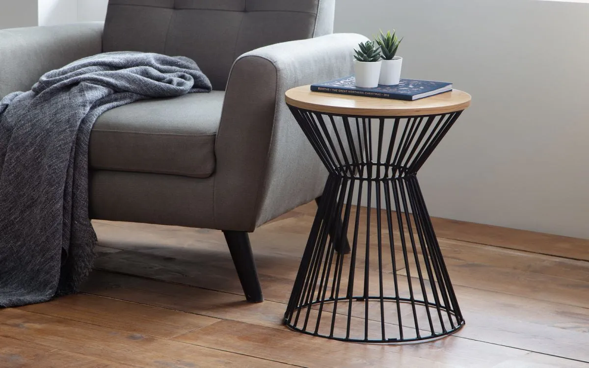 Round Lamp Table Wire Frame - Oak, MDF image