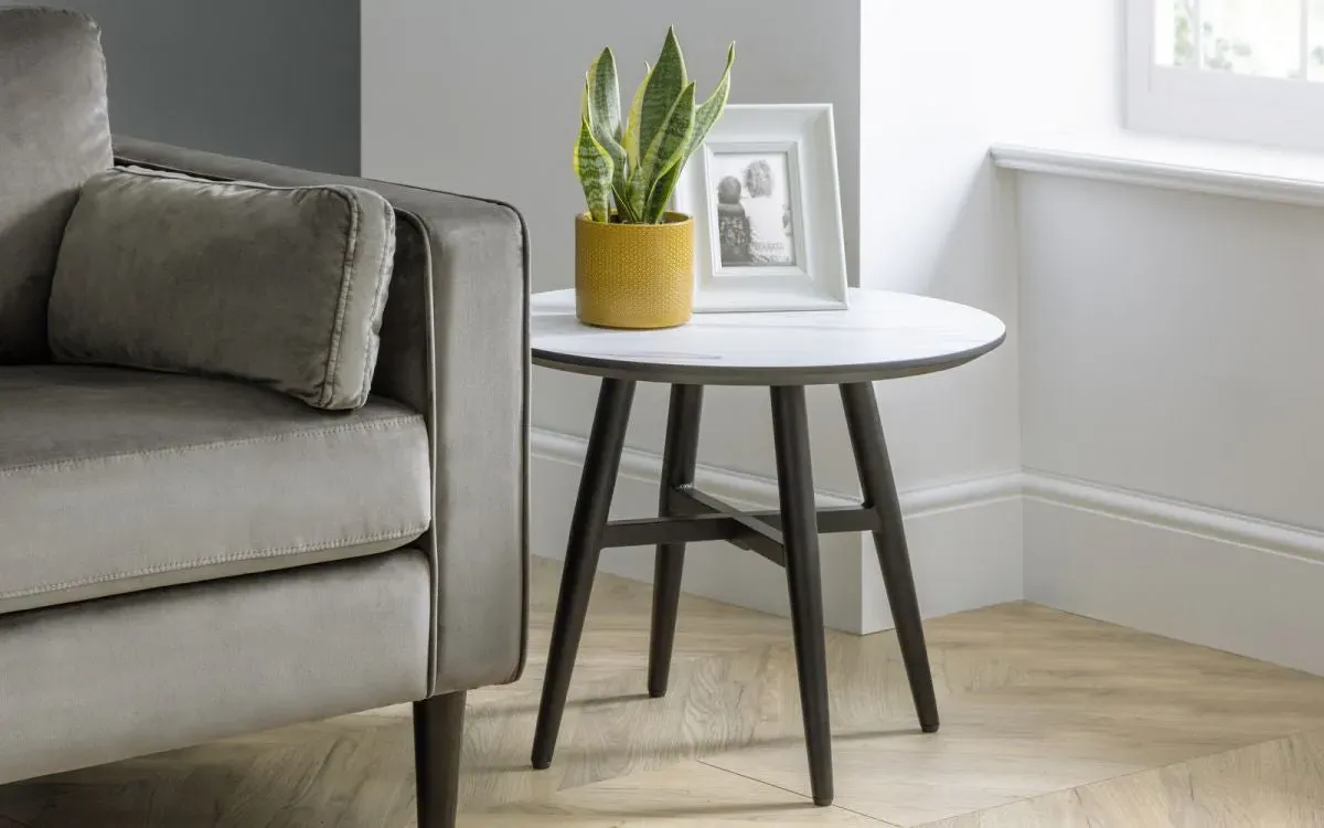 Round Lamp Table with Cross Legs - White, MDF image