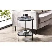 Round Lamp Table with Shelf - Smoked Glass