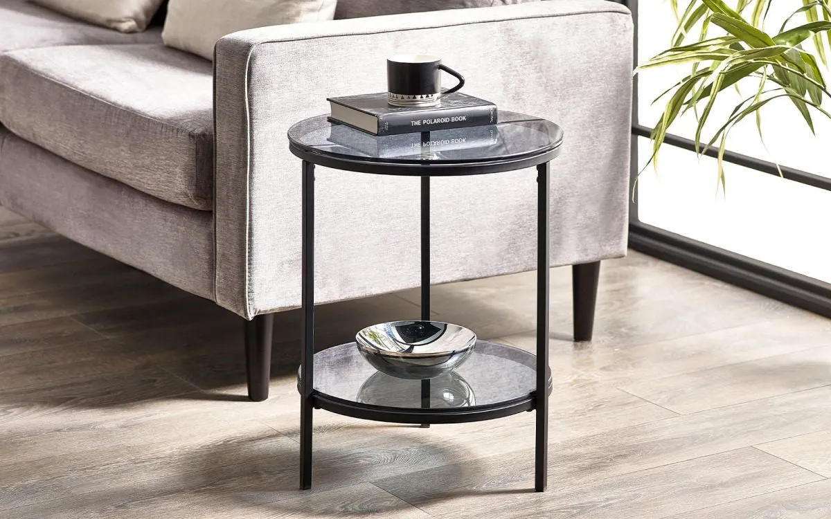 Round Lamp Table with Shelf - Smoked Glass image