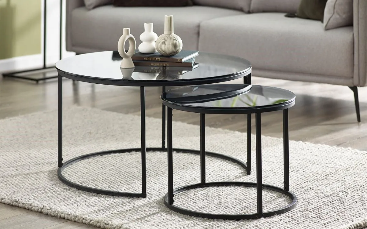 Round Nesting Coffee Tables - Smoked Glass