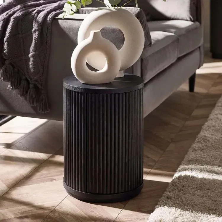 Round Side Table with Door - Black, Marble Effect image