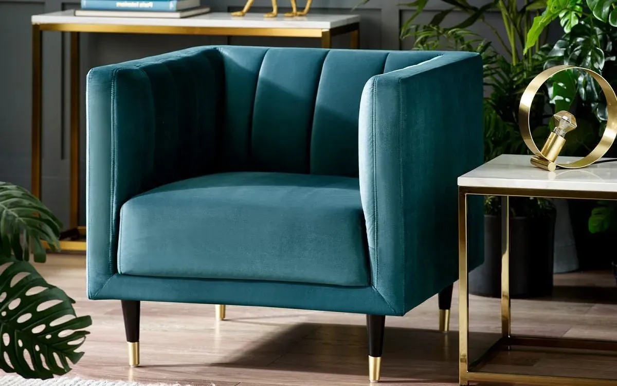 Scalloped Back Armchair - Teal, Velvet image