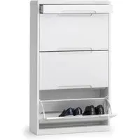 Shoe Cabinet with Drawer - White, High Gloss MDF