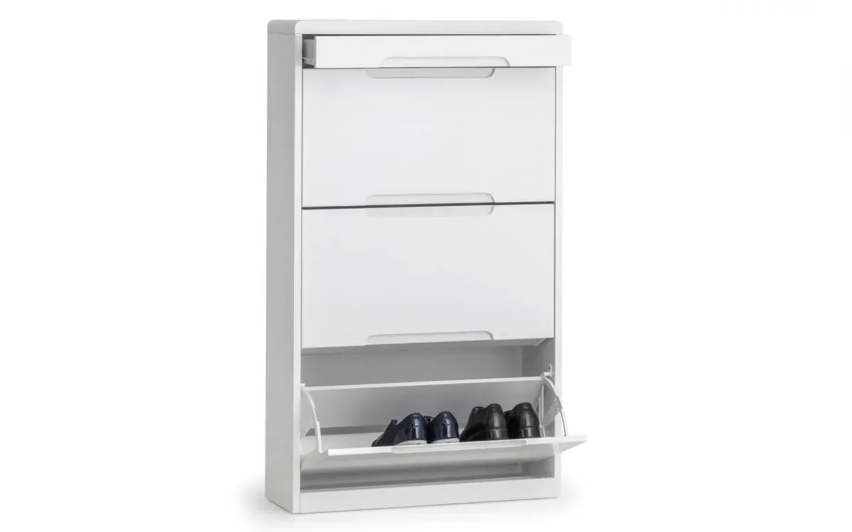 Shoe Cabinet with Drawer - White, High Gloss MDF image