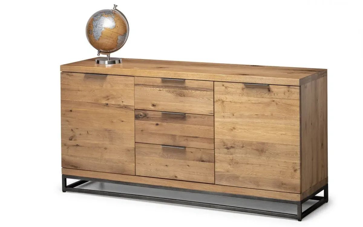 Sideboard with Metal Legs - Oak, Solid Wood image