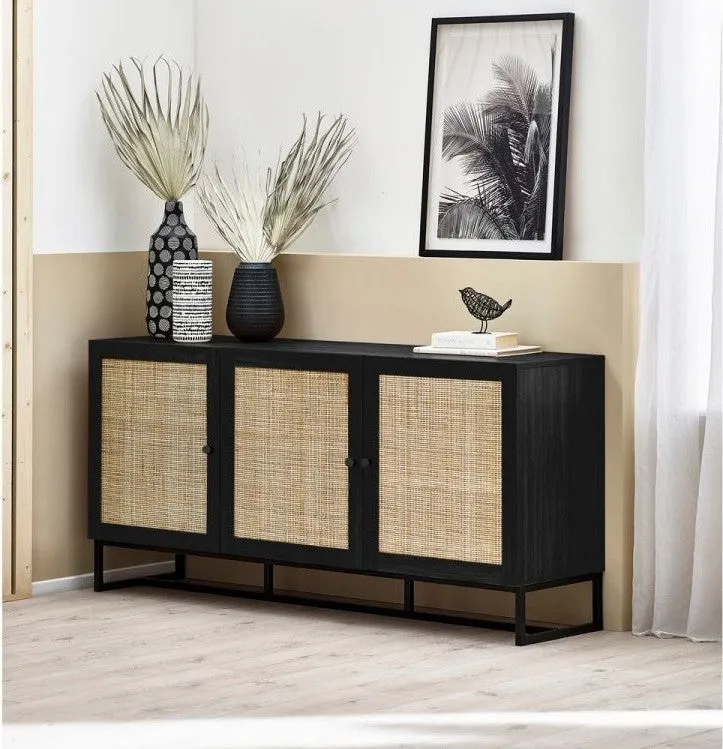 Sideboard with Rattan Front - Black, Melamine image