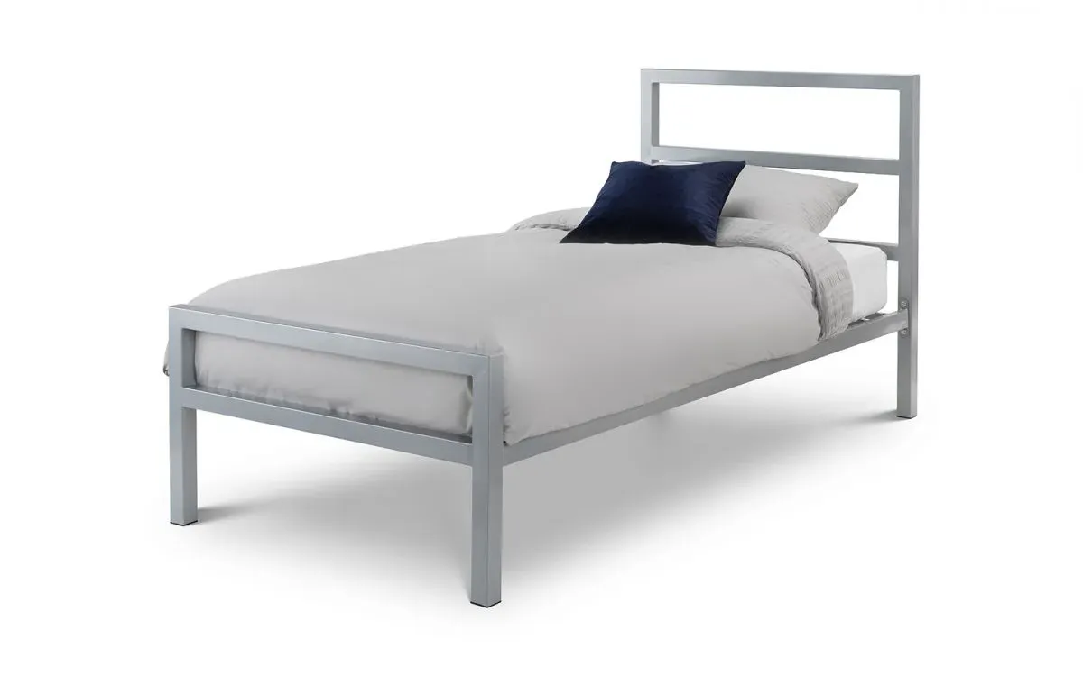 Single Bed Frame with Slats - Silver, Metal image