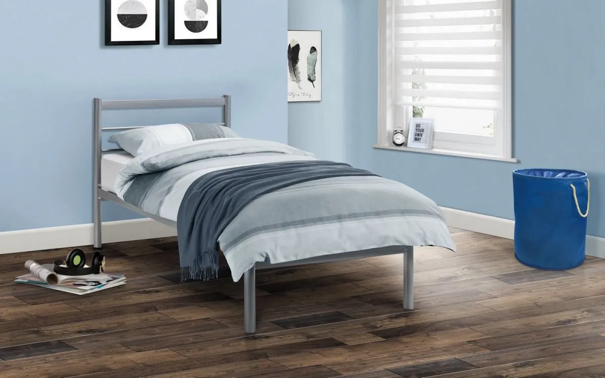 Single Bed Frame with Slats - Silver, Steel image