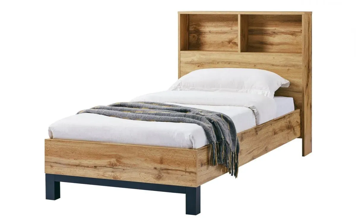 Single Bed with Bookcase Headboard - Oak, MDF