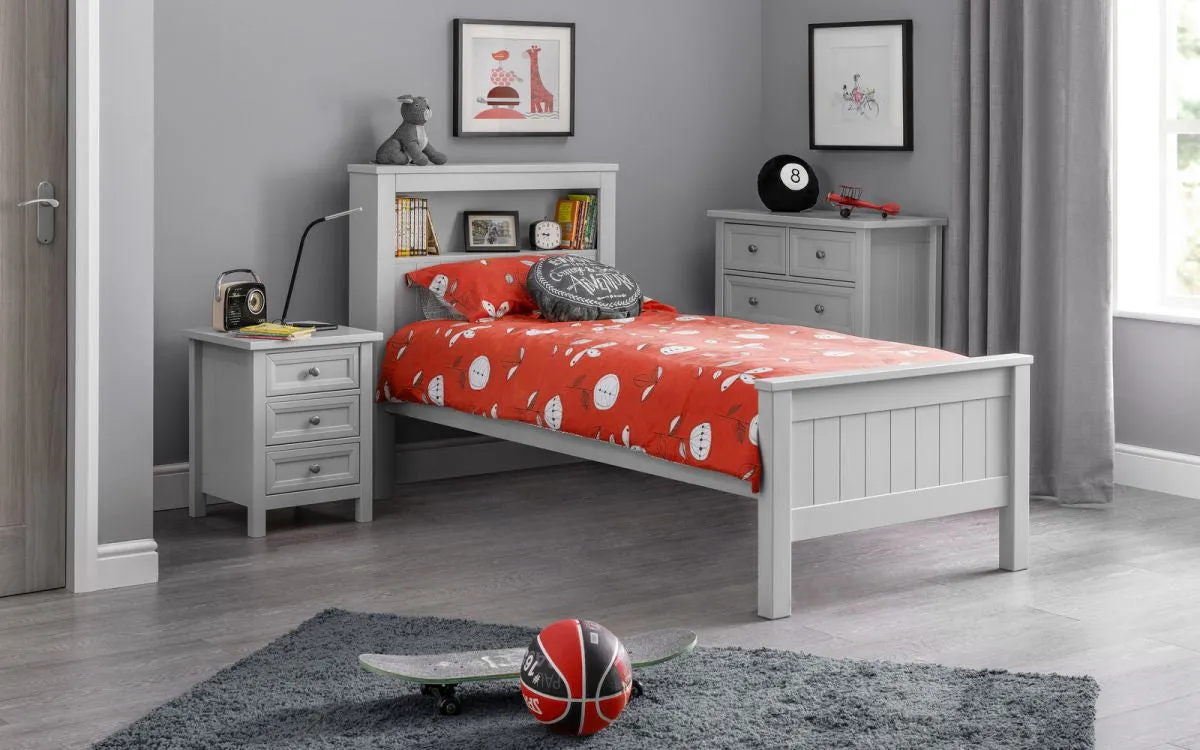 Single Bookcase Bed with Shelf - Grey, MDF