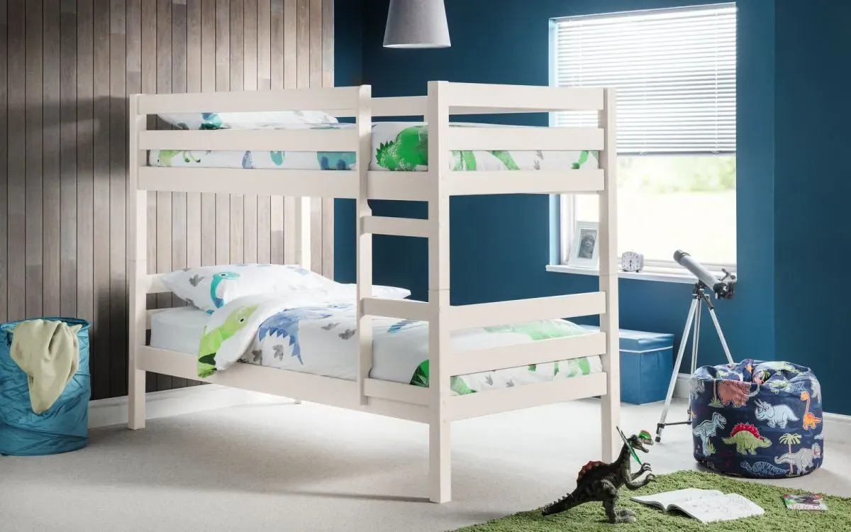 Single Bunk Bed with Ladder - White, Pine