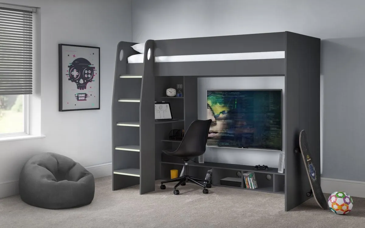 Single Gaming Bed with Desk - Anthracite, Oak image
