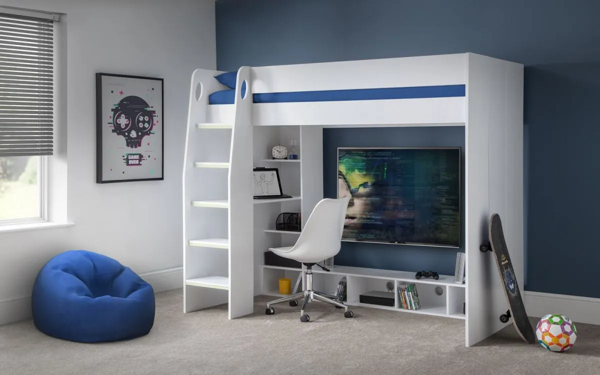 Single Gaming Bed with Desk - White, Oak