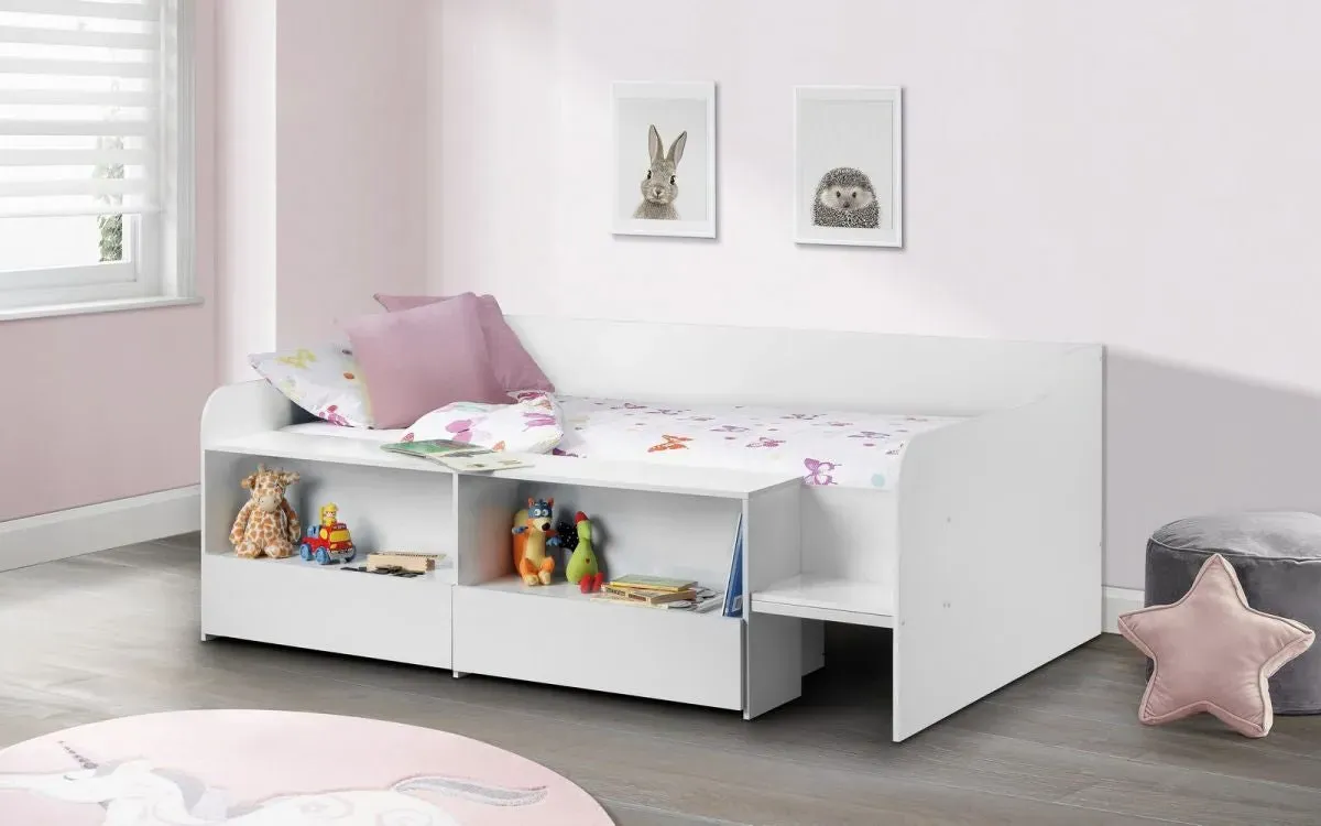 Single Low Sleeper Bed with Storage - White image