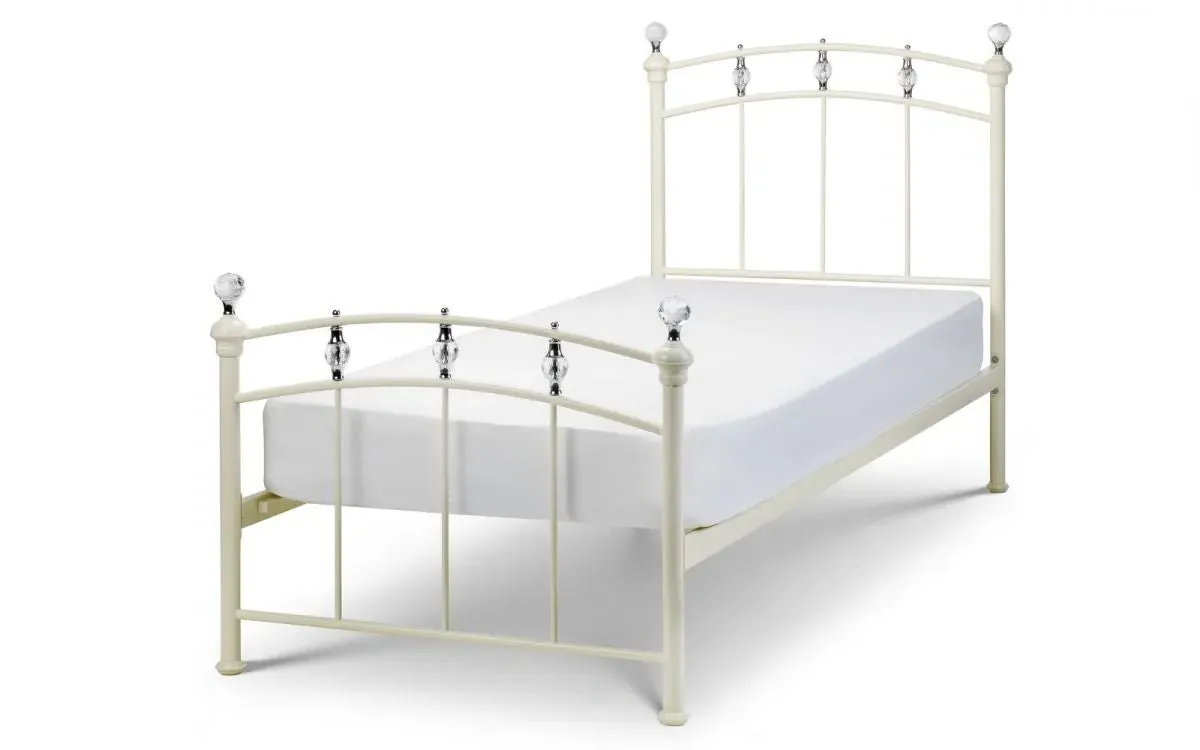 Single Metal Bed with Crystal Finials - White image