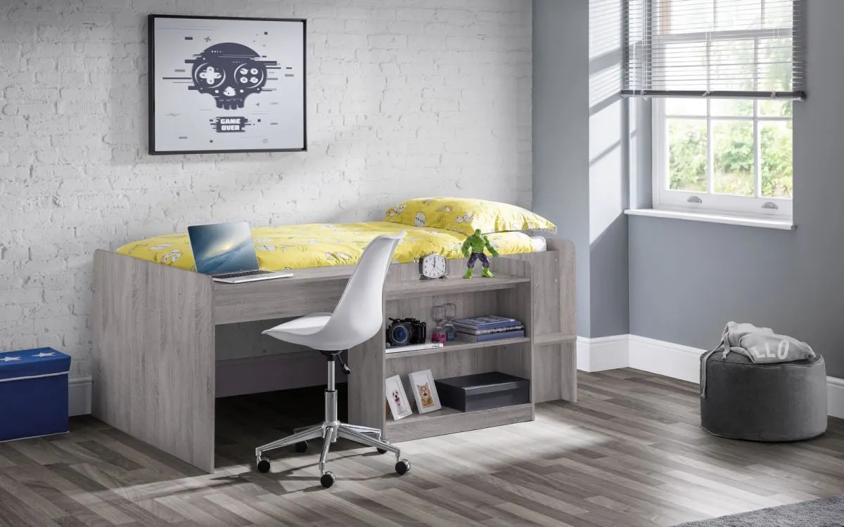 Single Midsleeper Bed with Desk - Grey Oak image