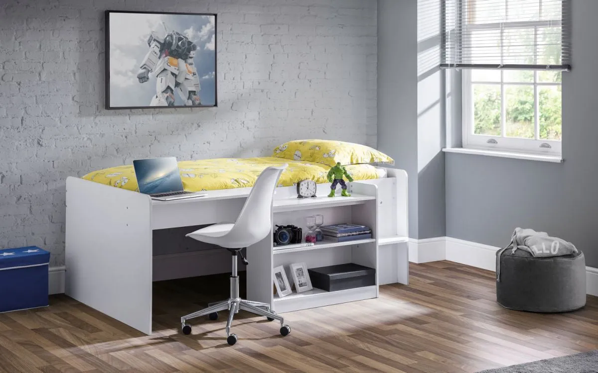 Single Midsleeper Bed with Desk - White Oak