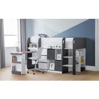 Single Midsleeper with Storage - Grey, White