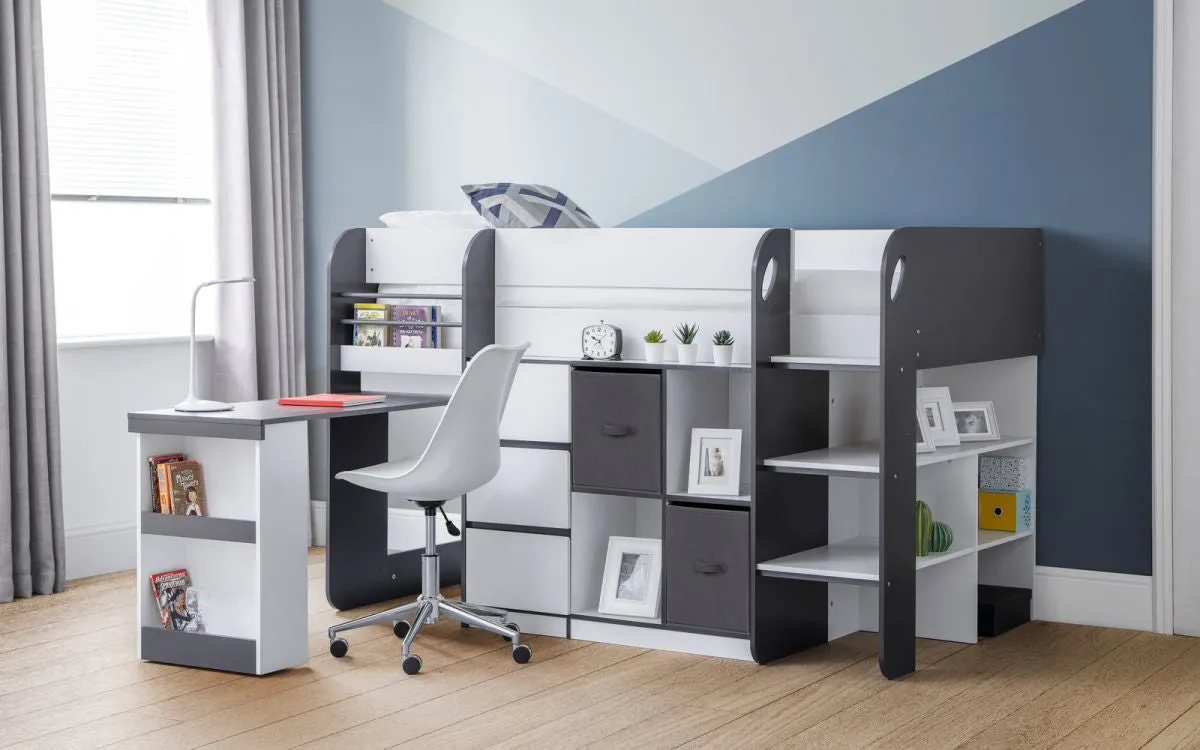Single Midsleeper with Storage - Grey, White image