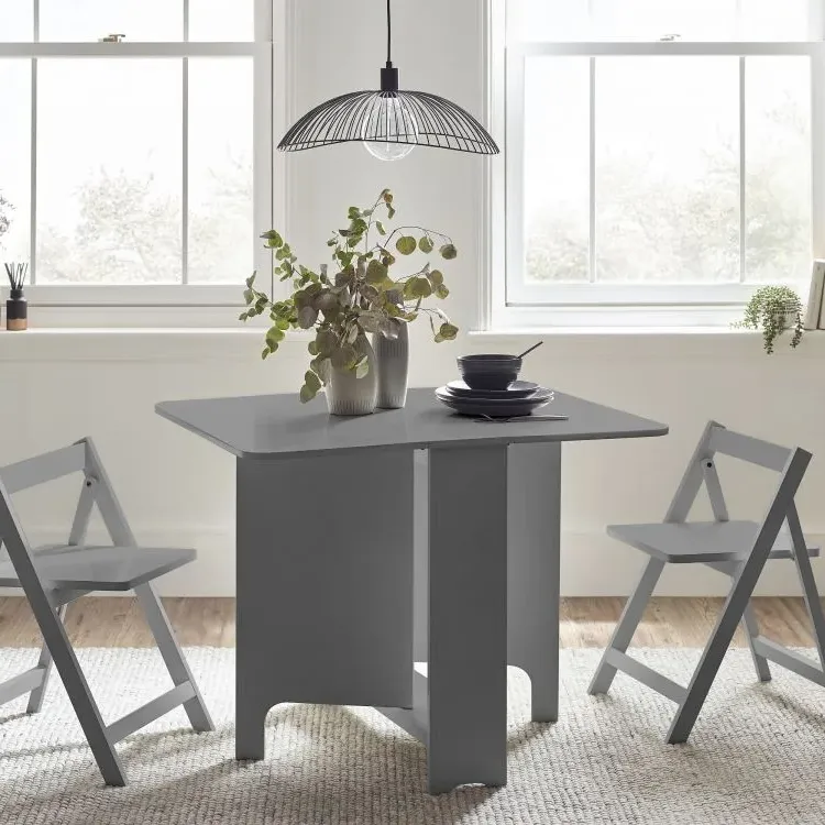 Small Gateleg Table with 2 Chairs - Grey, Rubberwood