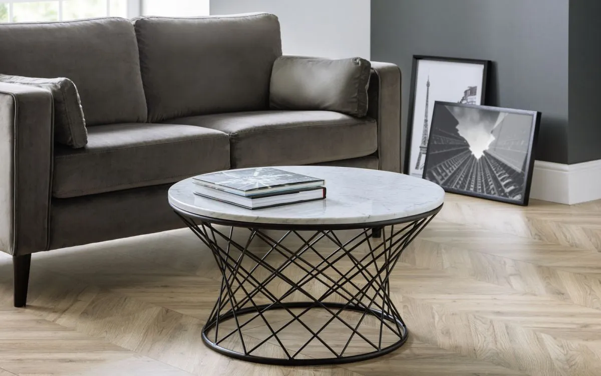 Square Coffee Table - White Marble, Metal image