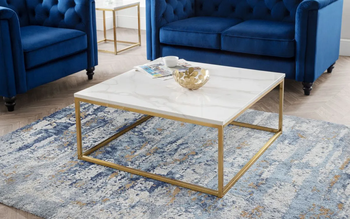 Square Coffee Table - White Marble, Steel image