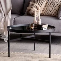 Square Coffee Table with Mirror Top - Black, Metal