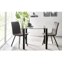 Square Dining Set with 2 Chairs - Clear, Glass