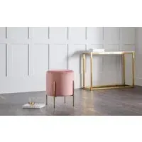 Square Footstool with Gold Legs - Pink, Velvet