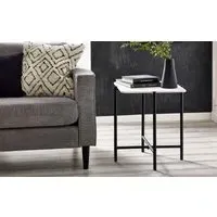 Square Lamp Table - White, Marble Effect