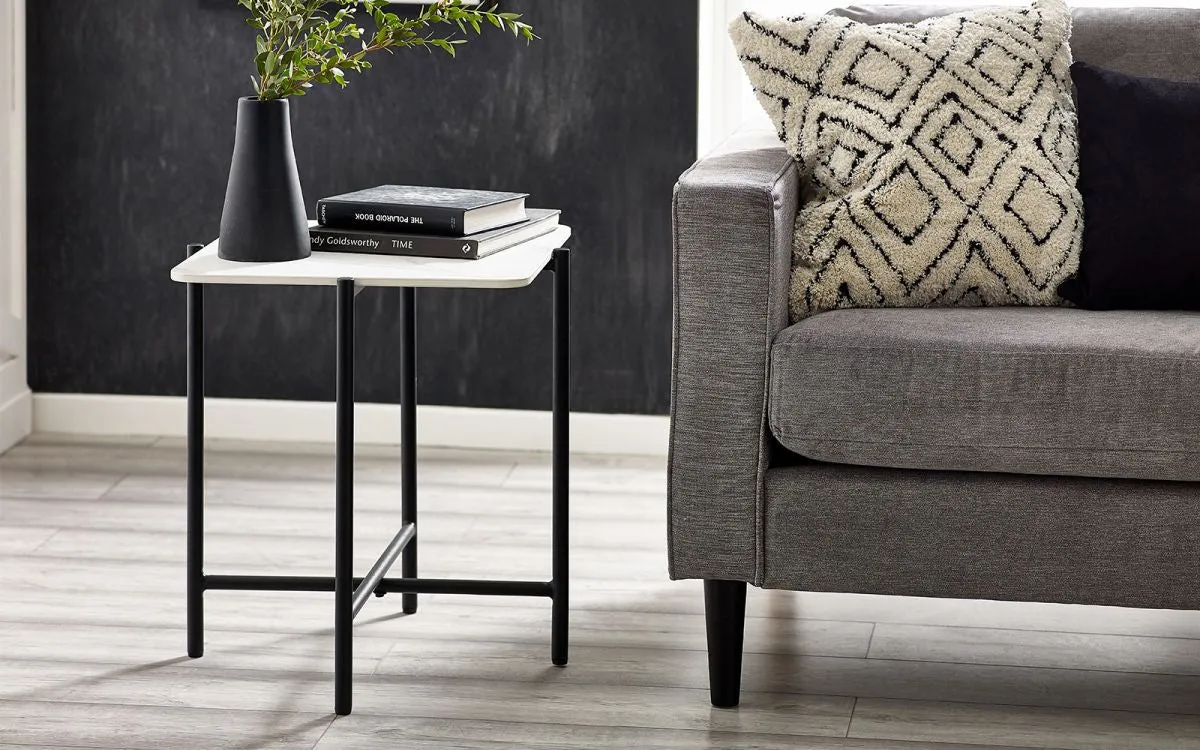 Square Lamp Table - White, Marble Effect image