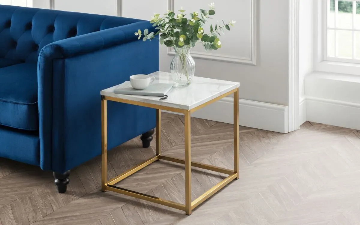 Square Lamp Table - White Marble, Steel