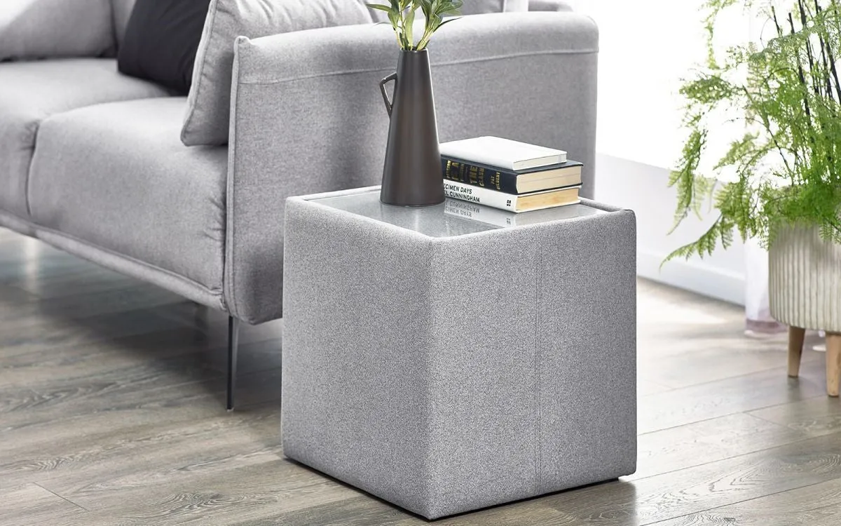 Square Lamp Table with Glass Top - Grey, Fabric image
