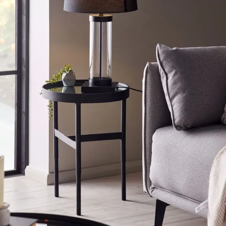 Square Lamp Table with Mirror Top - Black, Metal image