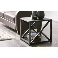 Square Lamp Table with Shelf - Black, Metal