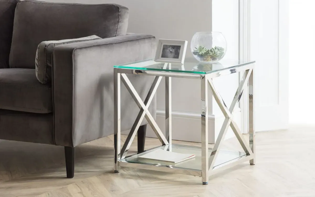 Square Lamp Table with Storage - Silver, Glass image