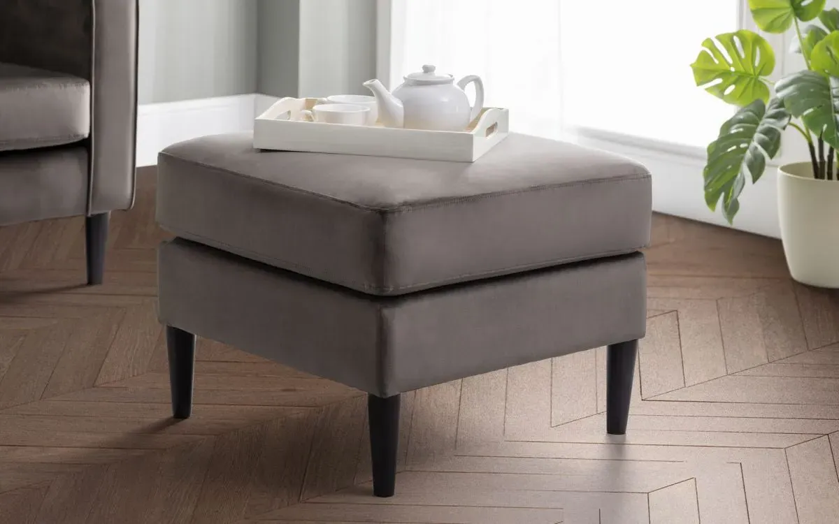 Square Ottoman with Timber Frame - Grey, Velvet image