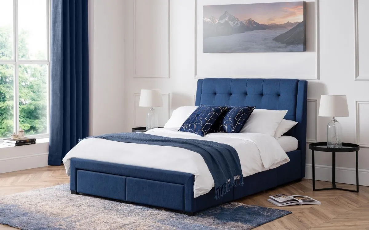 Super King Bed with 4 Drawers - Blue, Linen