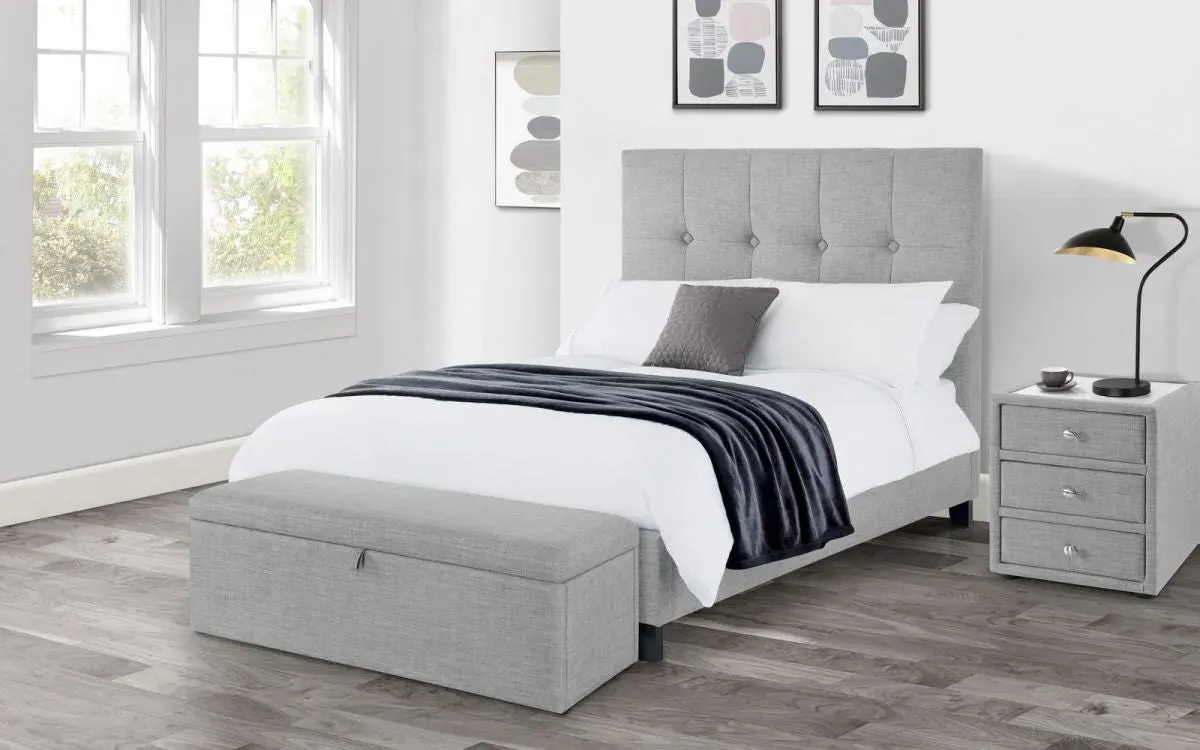 Super King Bed with High Headboard - Grey, Linen image