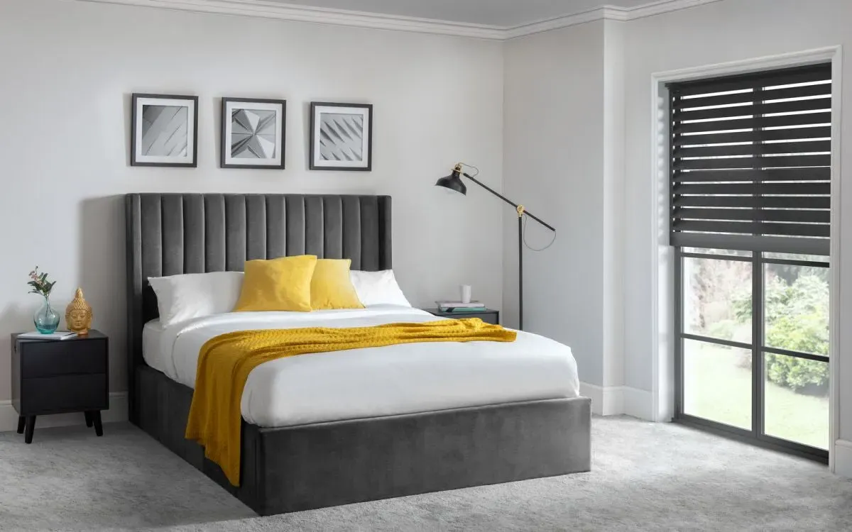 Super King Storage Bed with Headboard - Grey, Velvet image
