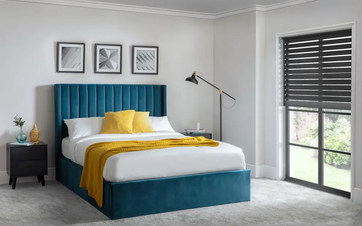 Super King Storage Bed with Headboard - Teal, Velvet