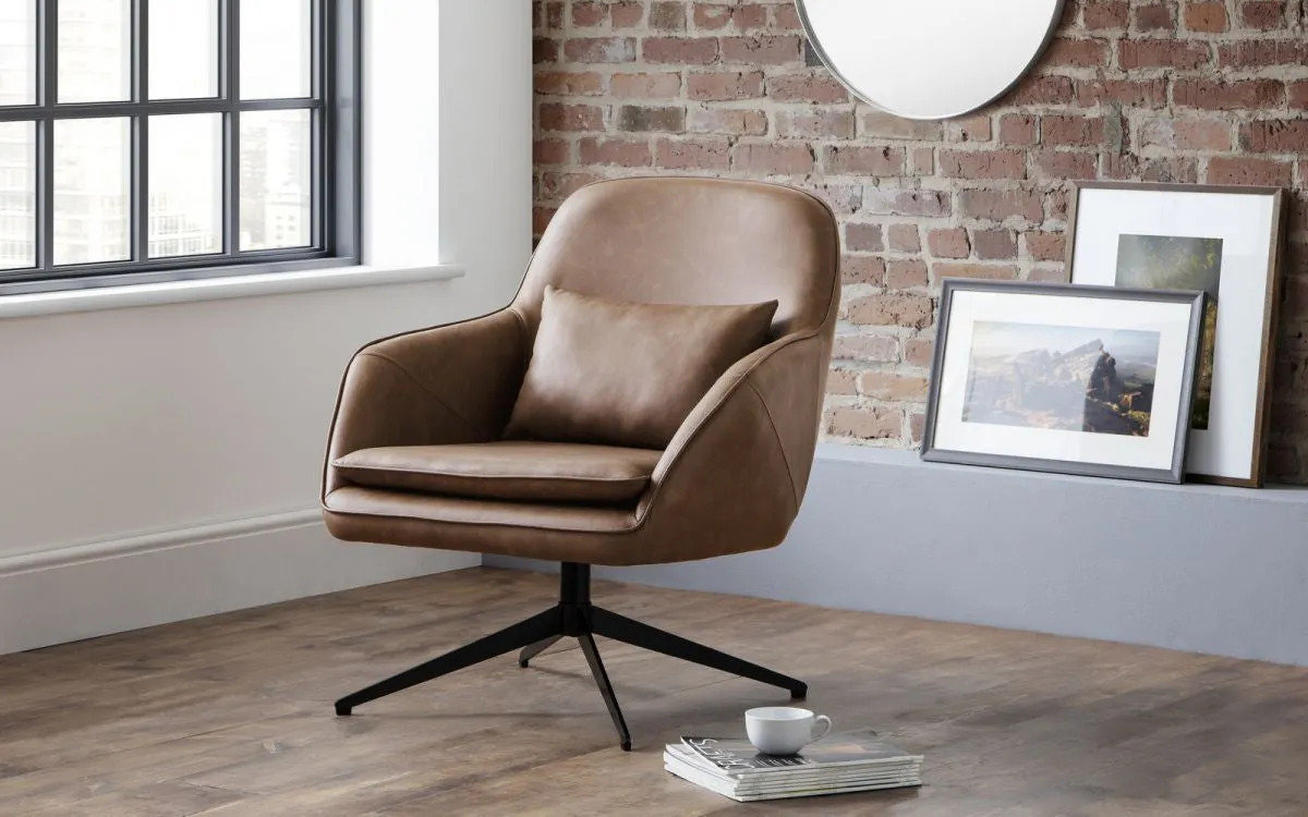Swivel Chair with Back Pillow - Brown, Faux Leather image