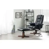 Swivel Massage Chair with Stool - Black, Faux Leather