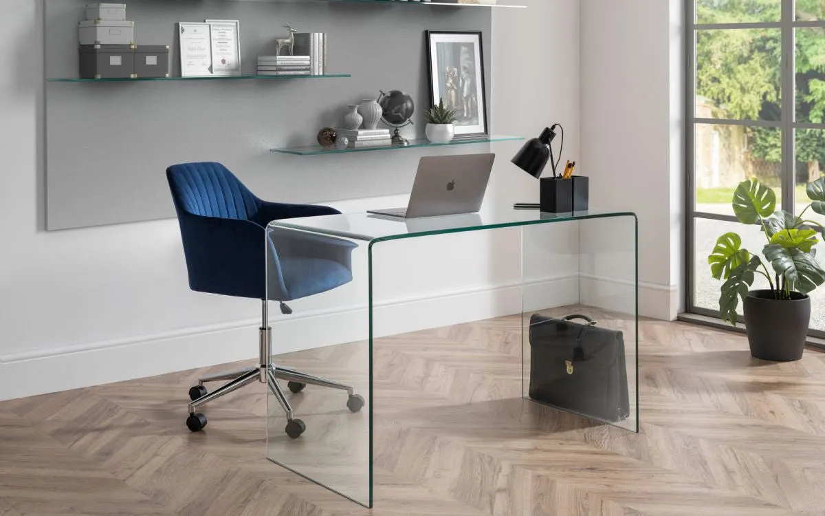 Swivel Office Chair with Gas Lift - Blue, Velvet image
